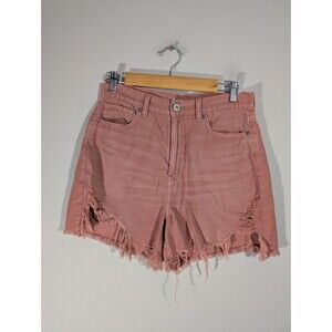 American Eagle Womens Pink Distressed Highest Rise Mom Shorts Sz 8 Boho Festival